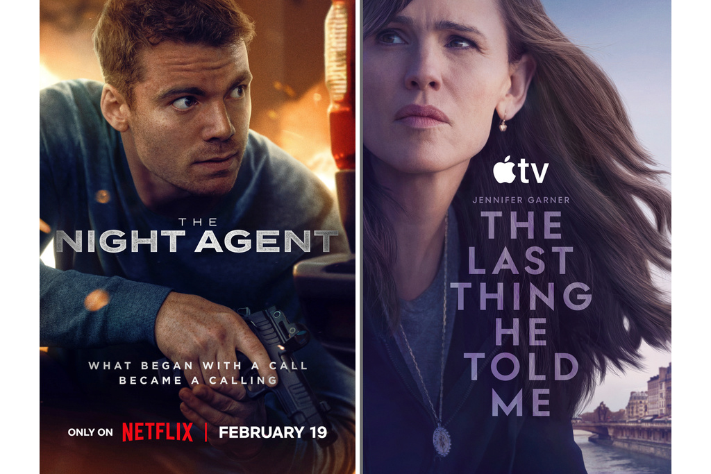 This combination of images show promotional art for "The Night Agent," left, and "The Last Thing He Told Me." (Netflix/Apple TV via AP)