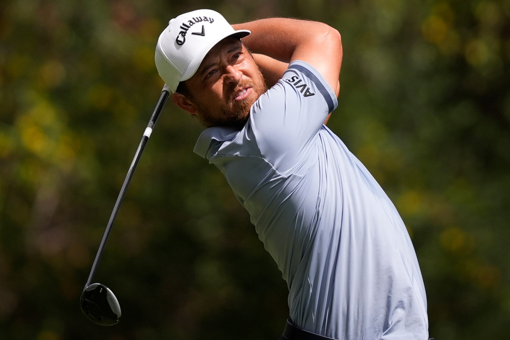 Xander Schauffele hits from the second tee during the final round of The Players Championship golf tournament, Sunday, March 15, 2026, in Ponte Vedra Beach, Fla. (AP Photo/Gerald Herbert)