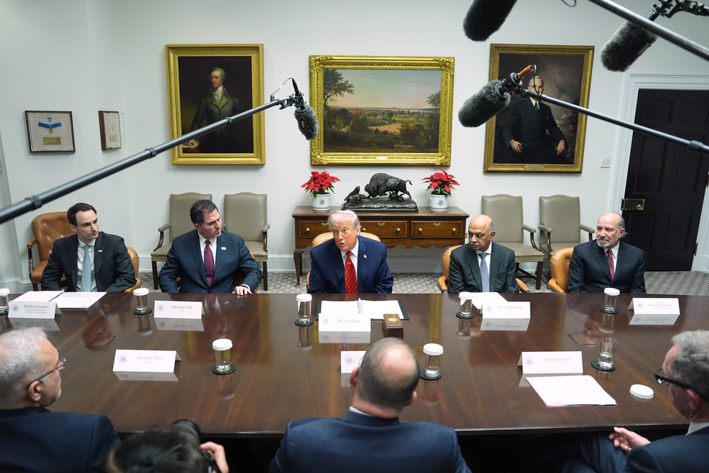 President Donald Trump speaks during a roundtable discussion with business leaders in the Roosevelt Room of the White House, Wednesday, Dec. 10, 2025, in Washington. (AP Photo/Evan Vucci)