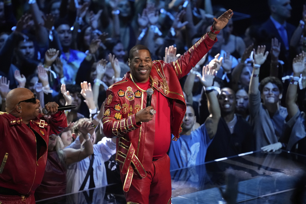 Spliff Star, left, and Busta Rhymes perform during the MTV Video Music Awards on Sunday, Sept. 7, 2025, at UBS Arena in Elmont, N.Y. (Photo by Charles Sykes/Invision/AP)