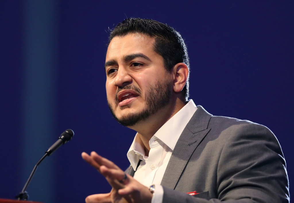 FILE - Michigan Democratic gubernatorial candidate Abdul El-Sayed, addresses supporters during a rally, Sunday, Aug. 5, 2018, in Detroit. (AP Photo/Carlos Osorio, File)