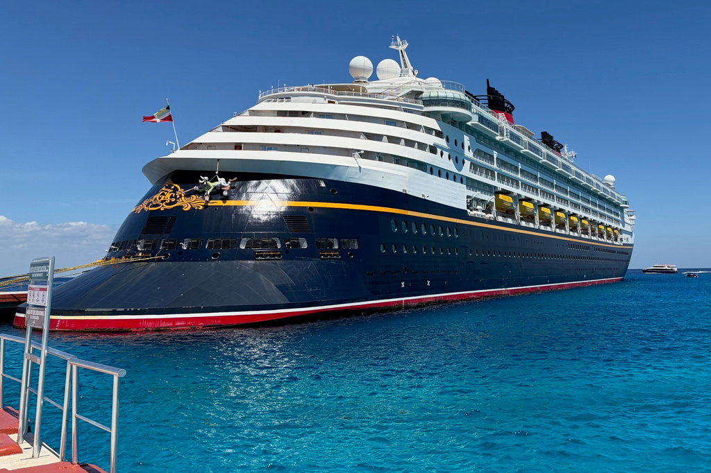 The Disney Magic cruise ship is seen at port in Cozumel, Mexico, on March 22, 2026. (Steve O'Connell via AP)