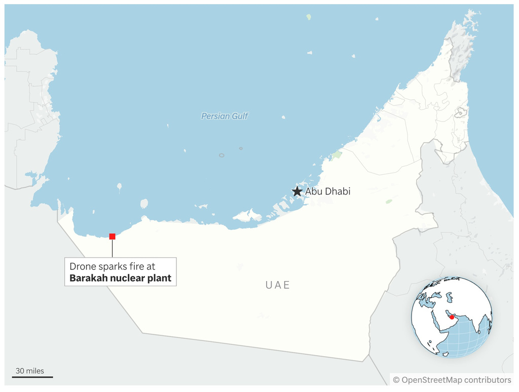 Map showing the location of the Barakah nuclear plant in the United Arab Emirates. (AP Digital Embed)