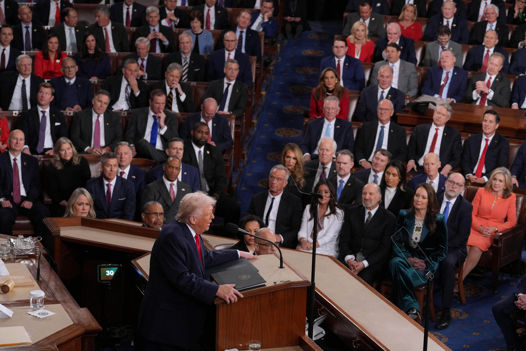 President Donald Trump gives his State of the Union address to a joint session of Congress, at the Capitol in Washington, Tuesday, Feb. 24, 2026. (AP Photo/J. Scott Applewhite)