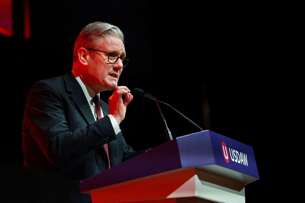 Britain's Prime Minister Keir Starmer delivers a speech in north-west England, Britain, Monday, April 27, 2026. (Temilade Adelaja/Pool Photo via AP)