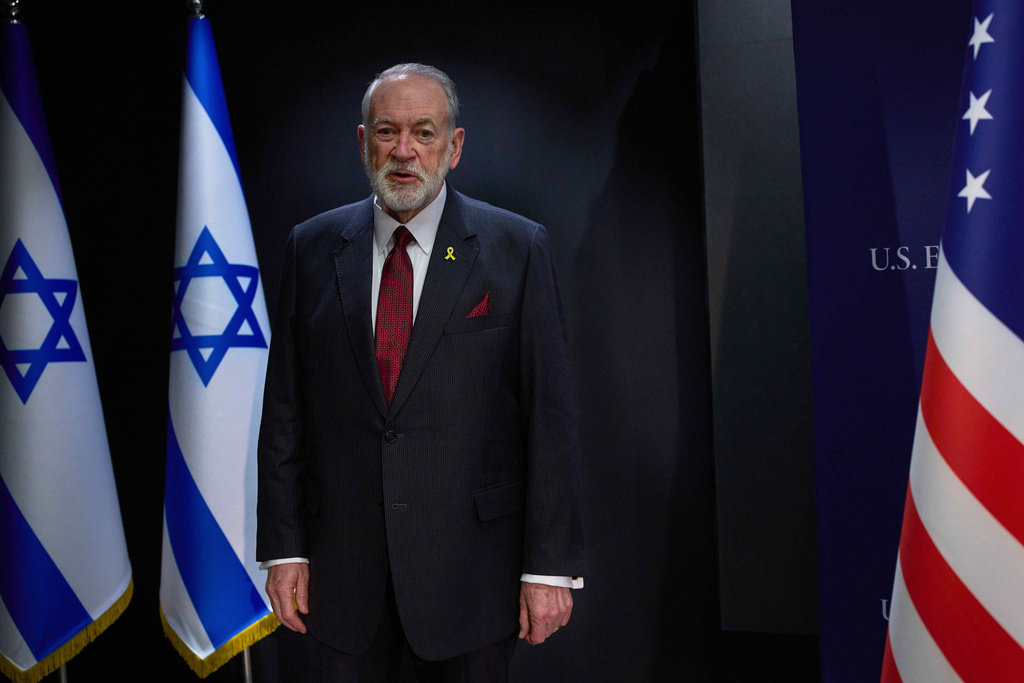 FILE - U.S. Ambassador to Israel Mike Huckabee poses for a photo during an interview in Jerusalem, Wednesday, Aug. 20, 2025. (AP Photo/Ohad Zwigenberg, File)