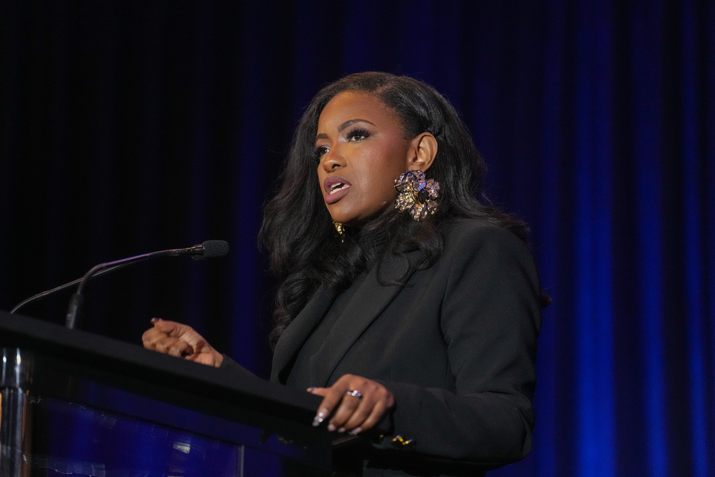 Primary candidate for U.S. Senate, Rep. Jasmine Crockett, D-Texas, participates in a debate with Texas state Rep. James Talarico, D-Austin, during the Texas AFL-CIO Committee on Political Education Convention, Saturday, Jan. 24, 2026, in Georgetown, Texas. (Bob Daemmrich/Texas Tribune via AP, Pool)
