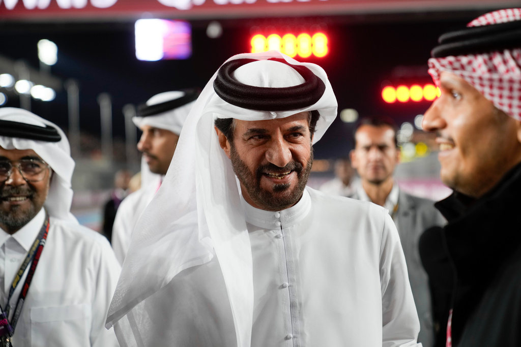 FILE - Mohammed Ben Sulayem. FIA President visits the starting grid before the Qatar Formula One Grand Prix at the Lusail International Circuit in Lusail, Qatar, on Dec. 1, 2024. (AP Photo/Darko Bandic, File)