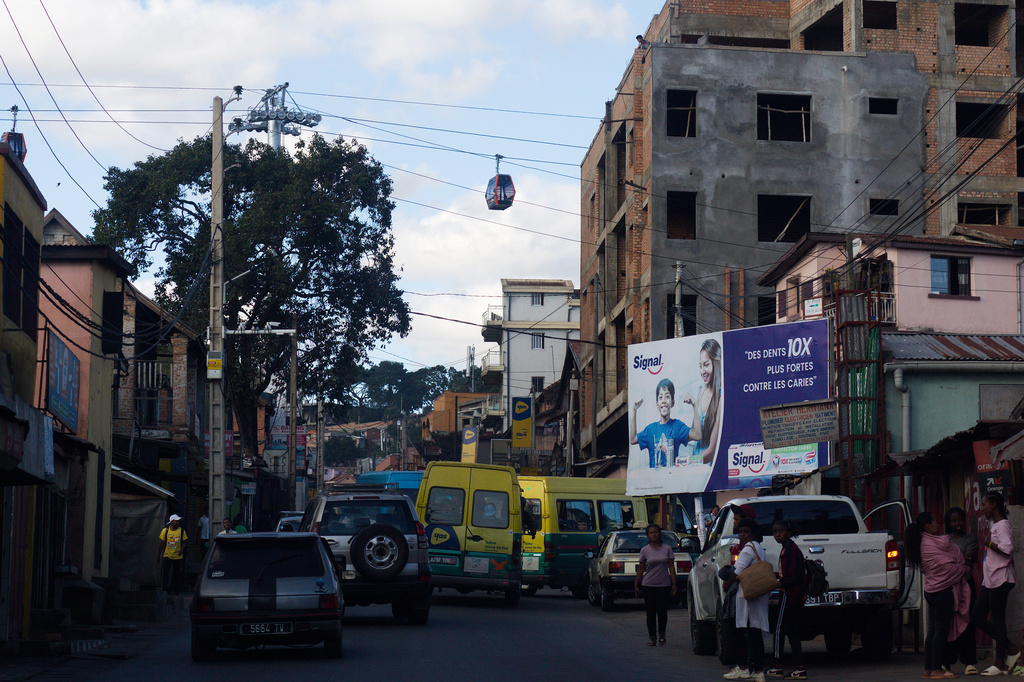 A cable car operates during testing in Antananarivo, Madagascar, Sunday, April 6, 2025. (AP Photo/Alexander Joe)