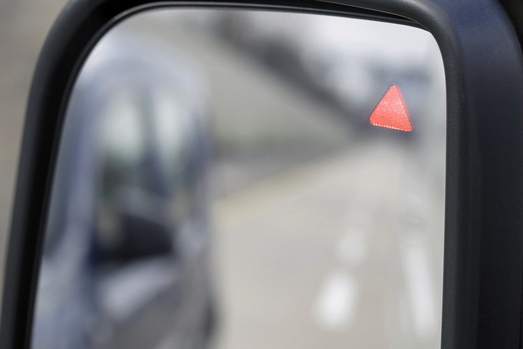 This photo provided by Mercedes-Benz shows blind-spot monitoring in use, a valuable technology to indicate if someone is in a lane behind you but out of sight. (Courtesy of Mercedes-Benz USA via AP)