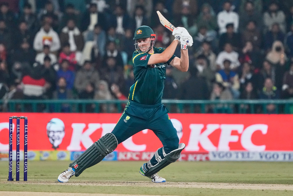 Australia's Cameron Green bats during the first T20 cricket match between Pakistan and Australia, in Lahore, Pakistan, Thursday, Jan. 29, 2026. (AP Photo/K.M. Chaudary)