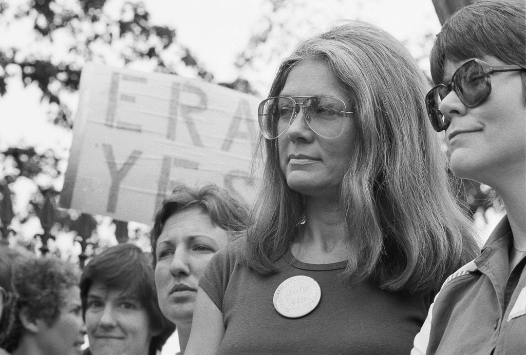 FILE - Gloria Steinem of the National Organization for Women attends an Equal Rights Amendment rally outside the White House on July 4, 1981, in Washington.(AP Photo/Scott Applewhite, File)