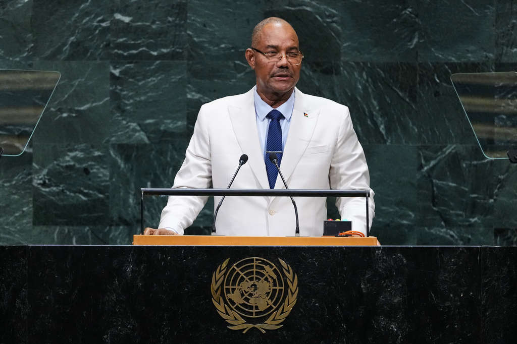 Seychelles President Patrick Herminie addresses the 81st session of the United Nations General Assembly at U.N. headquarters Tuesday, Sept. 22, 2026. (AP Photo/Frank Franklin II)