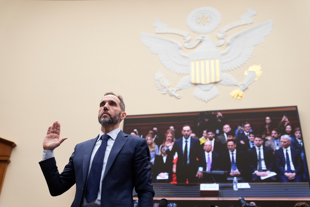FILE - Former Justice Department special counsel Jack Smith takes an oath before the House Judiciary Committee at the Capitol in Washington, Jan. 22, 2026. (AP Photo/Mark Schiefelbein, File)