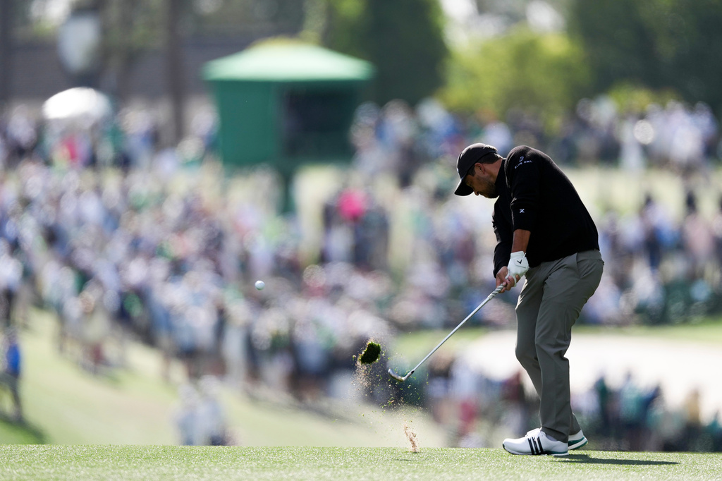 Xander Schauffele hits from the fairway on the first hole during the first round of the Masters golf tournament at the Augusta National Golf Club, Thursday, April 9, 2026, in Augusta, Ga. (AP Photo/Matt Slocum)