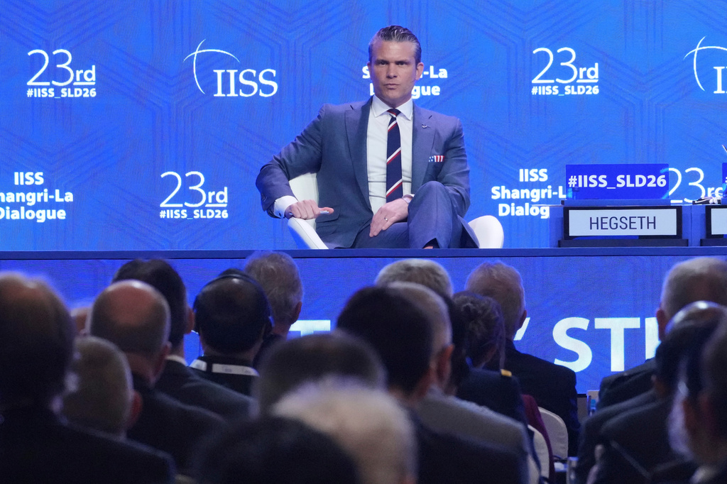 U.S. Defense Secretary Pete Hegseth listens to a question during the Shangri-La Dialogue, Asia's annual defense and security forum, in Singapore, Saturday, May 30, 2026. (AP Photo/Achmad Ibrahim)