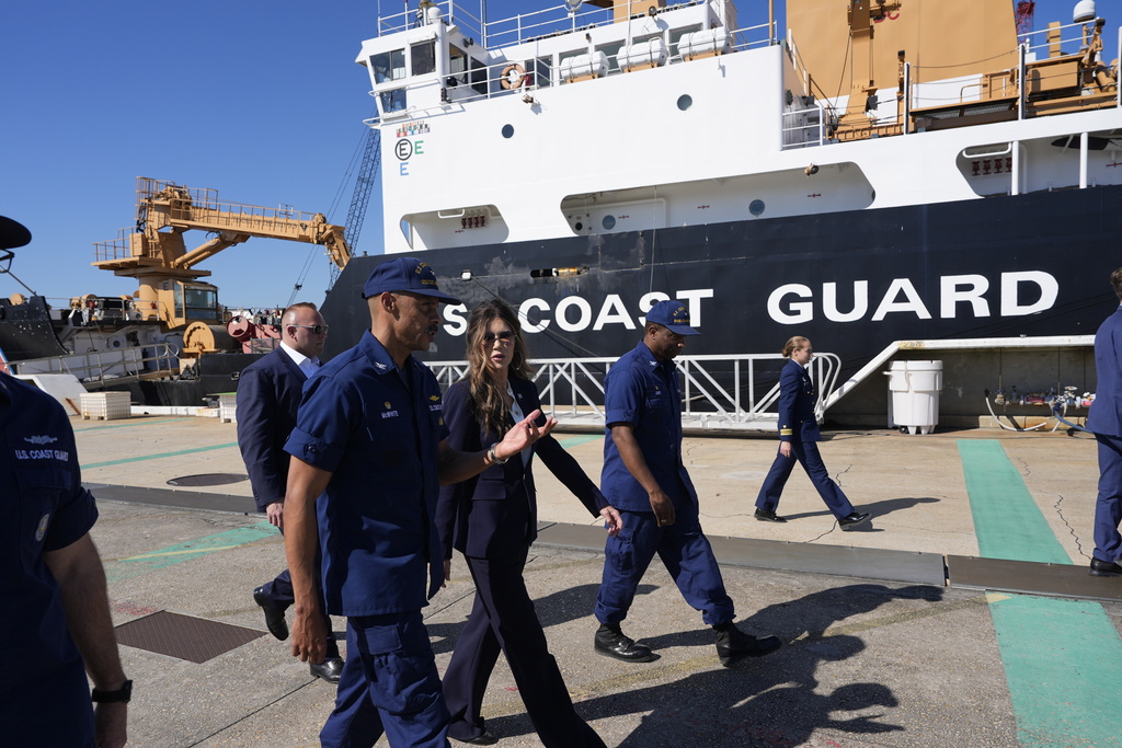 U.S. Homeland Security Secretary Kristi Noem participates in a tour at the U.S. Coast Guard Station Charleston, Friday, Nov. 7, 2025, in Charleston, S.C. (AP Photo/Alex Brandon, Pool)