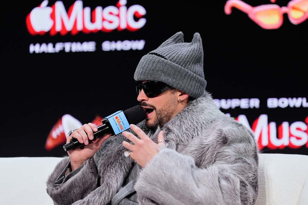 Apple Music Super Bowl LX Halftime Show performer Bad Bunny speaks during a news conference, Thursday, Feb. 5, 2026, in San Francisco ahead of the NFL Super Bowl 60 football game between the Seattle Seahawks and the New England Patriots. (AP Photo/Godofredo A. Vásquez)