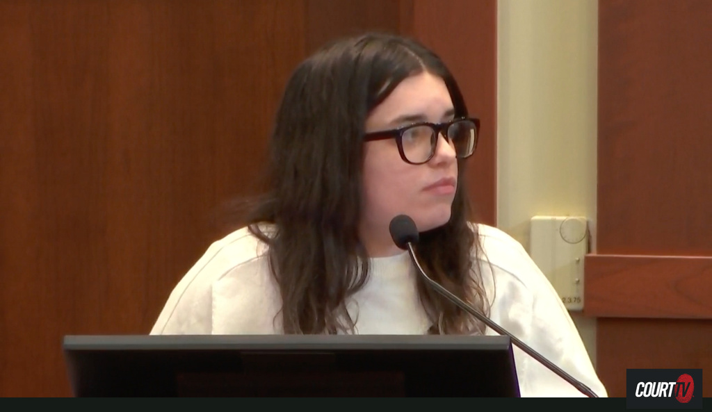 This image taken from video, Juliana Peres Magalhães testifies during the trial of Brendan Banfield, charged with aggravated murder in the 2023 killings of Christine Banfield and Joseph Ryan, on Tuesday, Jan. 13, 2026 in Fairfax, Va. (Court TV via AP, Pool)