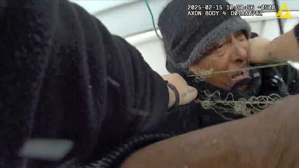 This image from body camera video provided by the Buffalo Police Department shows Nurul Amin Shah Alam, left, as he is arrested by Buffalo Police officers in Buffalo, N.Y., on Feb. 15, 2025. (Buffalo Police Department via AP)