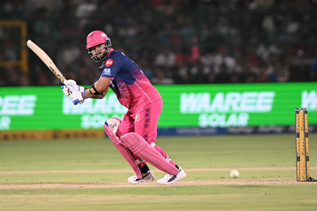 Rajasthan Royals' captain Riyan Parag plays a shot during the Indian Premier League cricket match between Delhi Capitals and Rajasthan Royals in Jaipur, India, Friday,May, 1, 2026. (AP Photo)