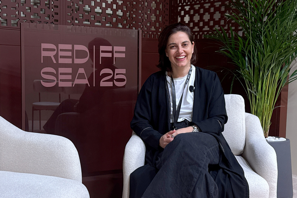 Filmmaker Ameeria Diab poses for a portrait during an interview with The Associated Press about her early career in cinema at the Red Sea International Film Festival in Jeddah, Saudi Arabia, Dec. 8, 2025. (AP Photo/Baraa Anwer)