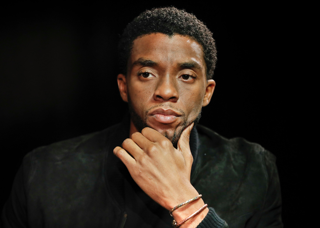 FILE - Actor Chadwick Boseman appears at an interview for the film, "Marshall," in Washington on Sept. 21, 2017. (AP Photo/Pablo Martinez Monsivais, File)