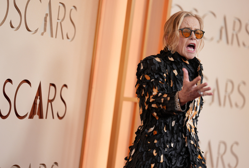 Amy Madigan arrives at the Oscars on Sunday, March 15, 2026, at the Dolby Theatre in Los Angeles. (Photo by Richard Shotwell/Invision/AP)
