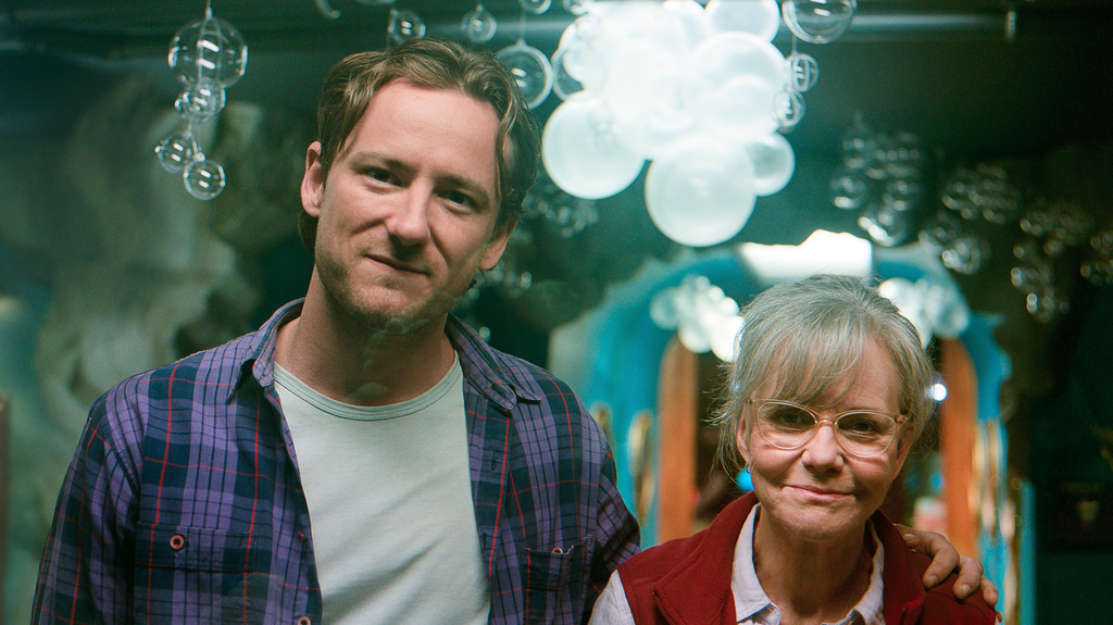 This image released by Netflix shows Lewis Pullman, left, and Sally Field in a scene from "Remarkably Bright Creatures." (Netflix via AP)
