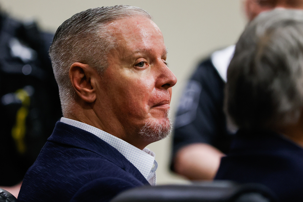 Colin Gray, the father of Apalachee High School shooting suspect Colt Gray, reacts after a jury convicted him of second-degree murder and involuntary manslaughter at Barrow County Courthouse in Winder, Ga., Tuesday, March 3, 2026. (Abbey Cutrer/Atlanta Journal-Constitution via AP, Pool)