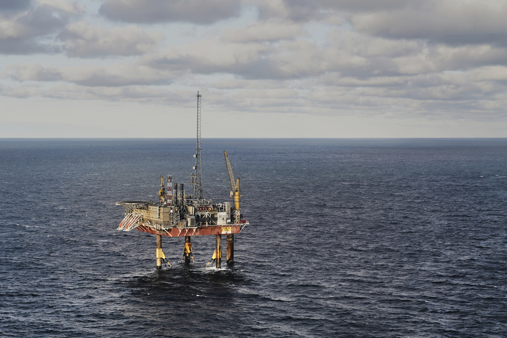 The INEOS Energy's Siri platform seen from a helicopter above the North Sea, Denmark, Tuesday, Nov. 25, 2025. (AP Photo/James Brooks)