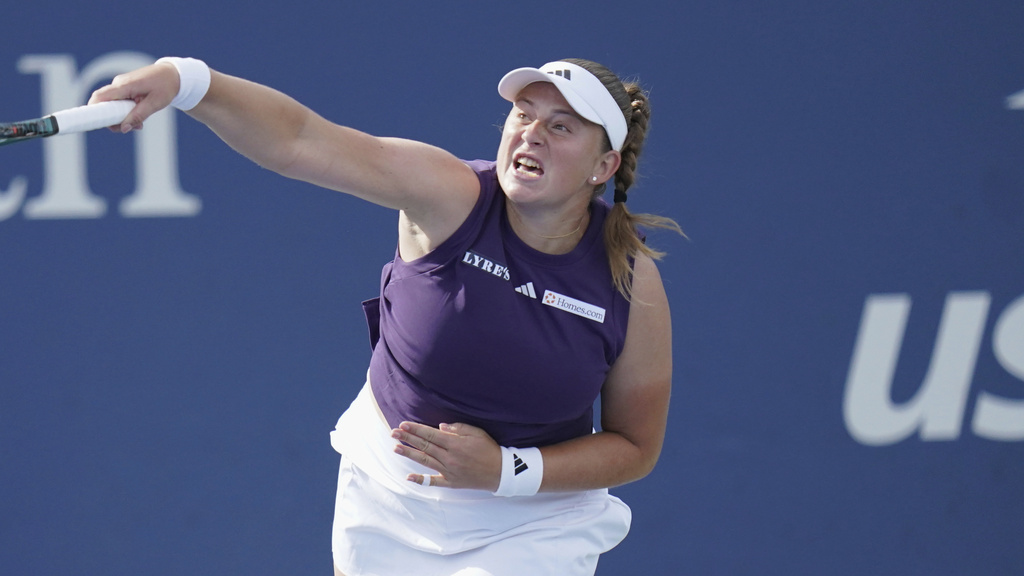 FILE - Jeļena Ostapenko of Latvia during the first round of the U.S. Open tennis tournament, Aug. 24, 2025, in New York. (AP Photo/Vera Nieuwenhuis, File)