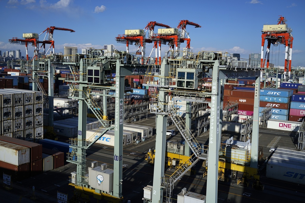 Tokyo Container Terminal is seen in Tokyo on Wednesday Feb. 19, 2025. (AP Photo/Eugene Hoshiko)