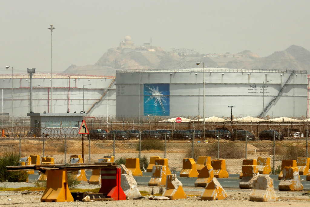 FILE - Storage tanks are seen at the North Jiddah bulk plant, an oil facility in Jiddah, Saudi Arabia, March 21, 2021. (AP Photo/Amr Nabil, File)