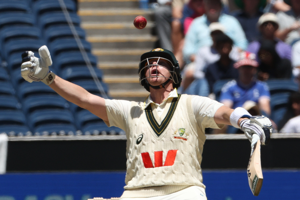 Australia's Steve Smith watches the ball while batting against England on Day 2 of their Ashes cricket test match in Melbourne, Saturday, Dec. 27, 2025. (AP Photo/Hamish Blair)