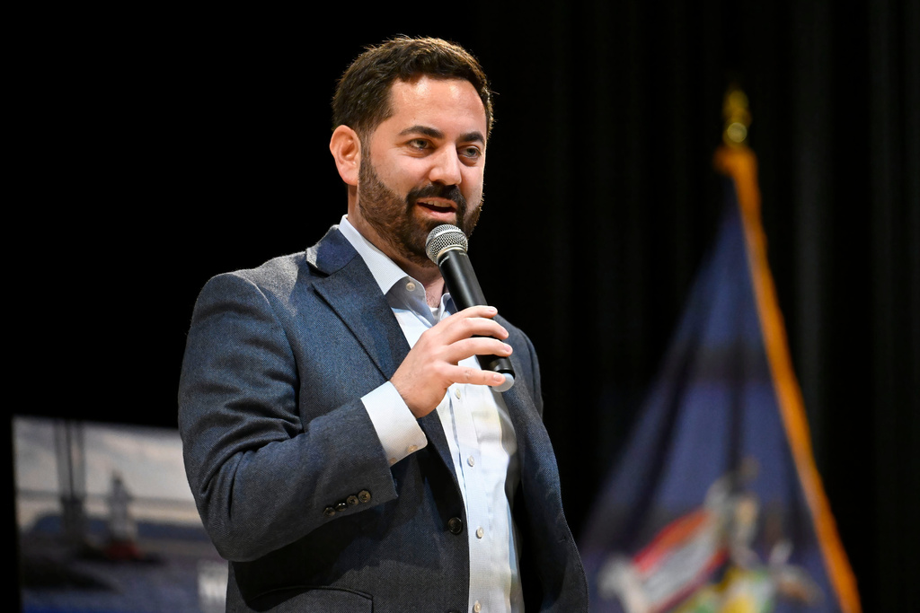 FILER - U.S. Rep. Mike Lawler, R-N.Y., speaks at a town hall, May 4, 2025, in Somers, N.Y. (AP Photo/Jessica Hill, File)