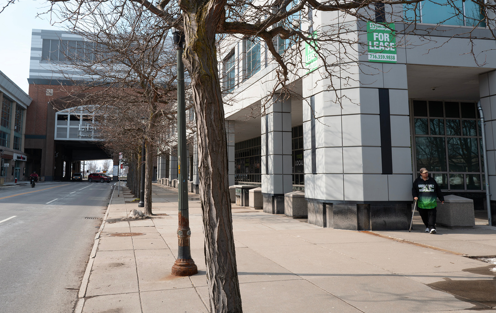 A view of the vicinity of 56 Perry St. Friday, Feb. 27, 2026, in Buffalo, N.Y., where Nurul Amin Shah Alam was found dead after being dropped off at a coffee shop miles away by Border Patrol agents. (AP Photo/Craig Ruttle)