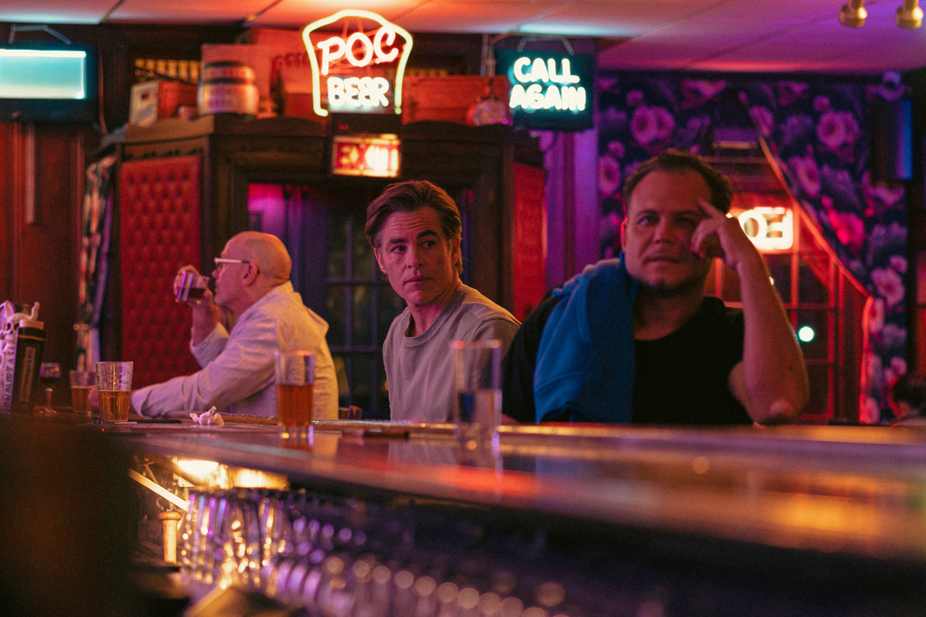 This image released by Sundance Institute shows Chris Pine, center, in a scene from "Carousel," an official selection of the 2026 Sundance Film Festival. (Sundance Institute via AP)