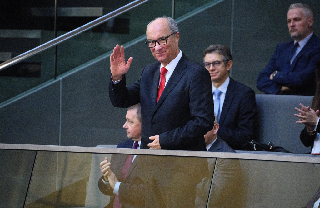 Włodzimierz Czarzasty, President of Parliament of the Republic of Poland, stands in the visitors' gallery in the German Bundestag at the start of the 52nd plenary session of the 21st legislative period, in Berlin, Germany, Jan. 14, 2026. (Bernd von Jutrczenka/dpa via AP)