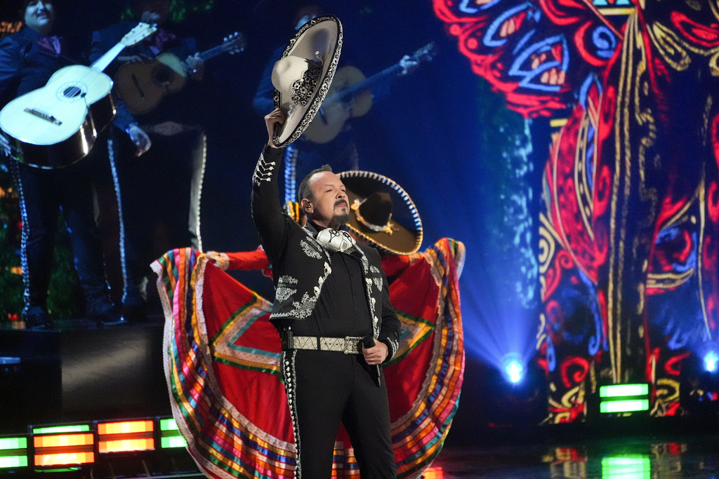 Pepe Aguilar performs "El Chihualteco" and "El Fuereno" during the 2025 Latin Grammys on Thursday, Nov. 13, 2025, at MGM Grand in Las Vegas. (AP Photo/Chris Pizzello)