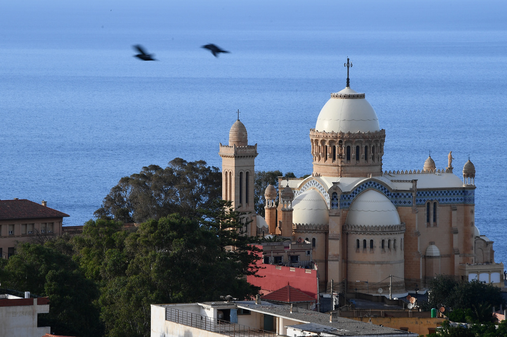 A view of the church of Notre Dame d'Afrique, ahead of a Pope Leo XIV visit, in Algiers, Algeria, Wednesday, April 8, 2026. (AP Photo/Fateh Guidoum)