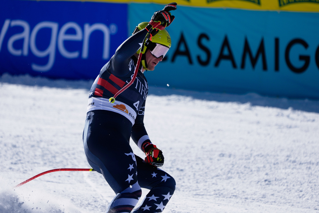 United States' Ryan Cochran-Siegle reacts after his run during a World Cup men's downhill skiing race, Thursday, Dec. 4, 2025, in Beaver Creek, Colo. (AP Photo/John Locher)