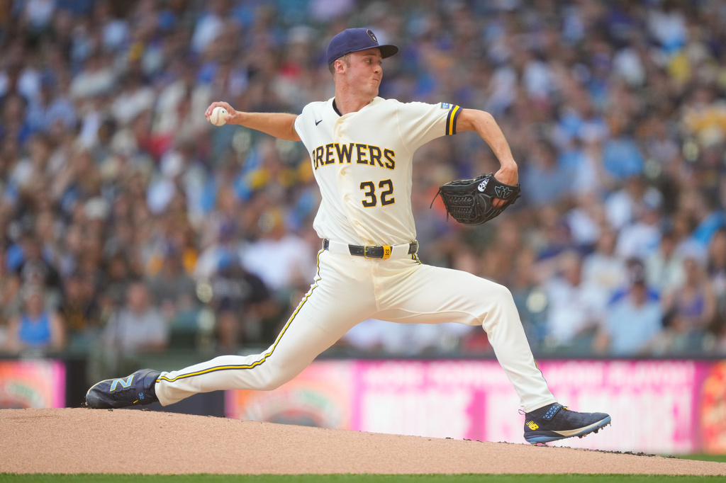 Milwaukee Brewers pitcher Jacob Misiorowski throws during the first inning of a baseball game against the Cincinnati Reds Thursday, July 2, 2026, in Milwaukee. (AP Photo/Kayla Wolf)