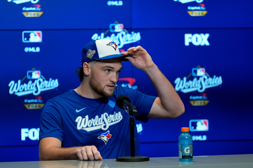 Toronto Blue Jays pitcher Trey Yesavage speaks during a World Series baseball media day, Thursday, Oct. 23, 2025, in Toronto. The Toronto Blue Jays face the Los Angeles Dodgers in Game 1 on Friday. (AP Photo/David J. Phillip) Toronto Blue Jays pitcher Trey Yesavage speaks during a World Series baseball media day, Thursday, Oct. 23, 2025, in Toronto. The Toronto Blue Jays face the Los Angeles Dodgers in Game 1 on Friday. (AP Photo/David J. Phillip)