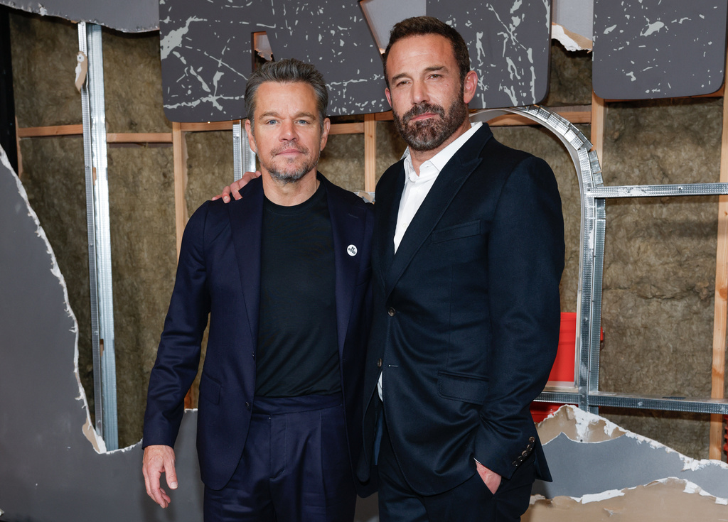 FILE - Matt Damon, left, and Ben Affleck attend the world premiere of "The Rip" at Alice Tully Hall, on Jan. 13, 2026, in New York. (Photo by CJ Rivera/Invision/AP, File)
