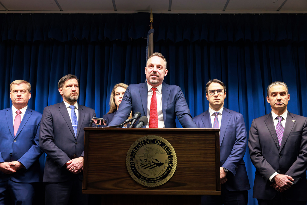 First Assistant U.S. Attorney Joseph H. Thompson delivers a statement during a news conference at the U.S. Attorney's Office inside the United States Courthouse on Thursday, Dec. 18, 2025, in Minneapolis. (Kerem Yücel/Minnesota Public Radio via AP)