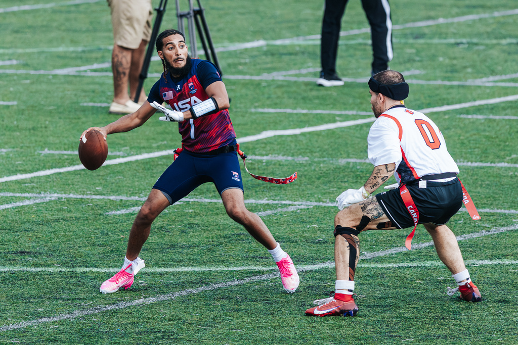 FILE - This photo provided by USA Football shows quarterback Darrell "Housh" Doucette III in Panama in Sept. 2025. (Lester Barnes/USA Football via AP, File)