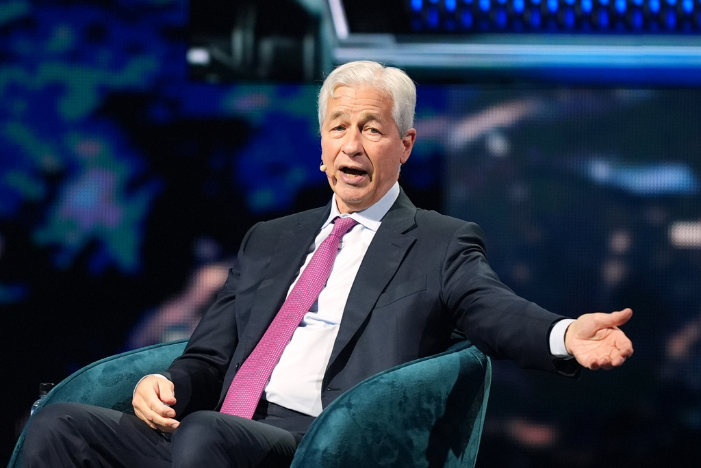 FILE - Jamie Dimon, CEO of JPMorgan Chase, speaks at the America Business Forum, Nov. 6, 2025, in Miami. (AP Photo/Rebecca Blackwell, File)