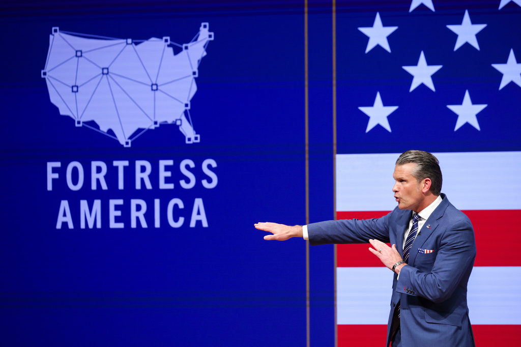 Secretary of Defense Pete Hegseth gives a State of the Force address at Marine Corps Base Quantico, Wednesday, Sept. 30, 2026 in Quantico, Va. (Alex Wong/Pool Photo via AP)