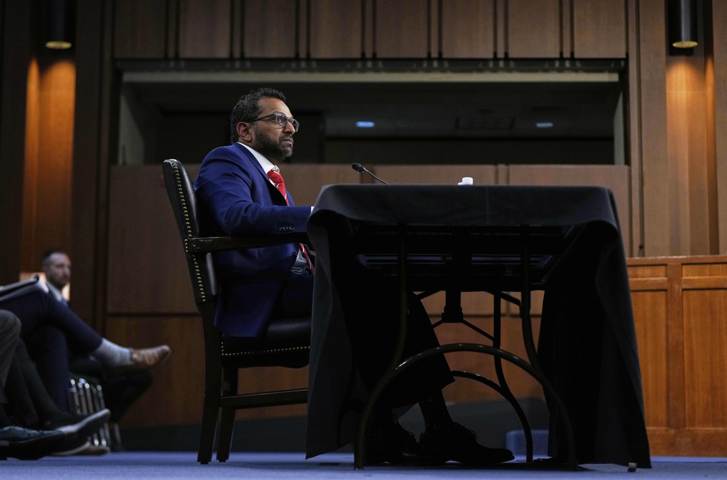FBI Director Kash Patel appears before the Senate Judiciary Committee for his first oversight hearing, Tuesday, Sept. 16, 2025, at the Capitol in Washington. (AP Photo/Julia Demaree Nikhinson)